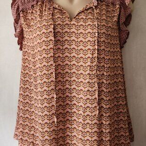Pink and Brown Patterned Blouse